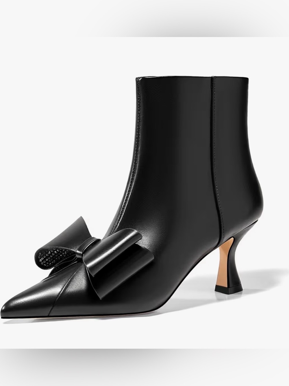 Black Low Kitten Bow Ankle Boots